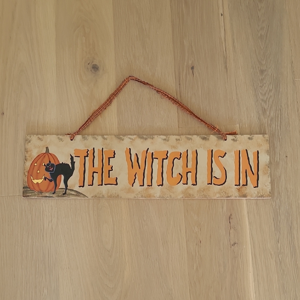 Halloween Sign with Black Cat and Pumpkin